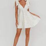 Chantilly Tied Shoulder Jacquard Mini Dress White