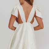 Chantilly Tied Shoulder Jacquard Mini Dress White