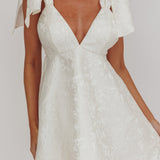 Chantilly Tied Shoulder Jacquard Mini Dress White