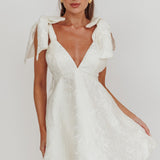 Chantilly Tied Shoulder Jacquard Mini Dress White