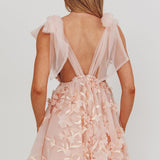 Chantilly Tied Shoulder Mini Dress Floral Embellished Pink