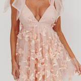 Chantilly Tied Shoulder Mini Dress Floral Embellished Pink