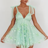 Chantilly Tied Shoulder Mini Dress Sage