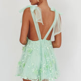 Chantilly Tied Shoulder Mini Dress Sage