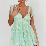 Chantilly Tied Shoulder Mini Dress Sage