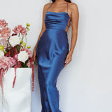 Heaven On Earth Lace-Up Back Maxi Dress Blue