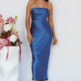 Heaven On Earth Lace-Up Back Maxi Dress Blue