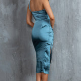 Hollywood Nights One-Shoulder Midi Dress Midnight Blue