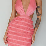 Jolie Fringing Detail Mini Dress Barbie Pink