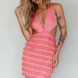 Jolie Fringing Detail Mini Dress Barbie Pink