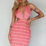 Jolie Fringing Detail Mini Dress Barbie Pink