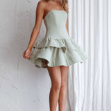 Bella Donna Strapless Frill Dress Pistachio