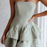 Bella Donna Strapless Frill Dress Pistachio