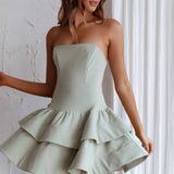 Bella Donna Strapless Frill Dress Pistachio
