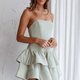 Bella Donna Strapless Frill Dress Pistachio