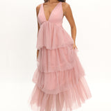 Auguste Tiered Frill Midi Dress Blush
