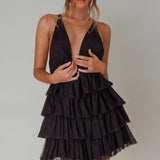 Auguste Tiered Frill Mini Dress Black