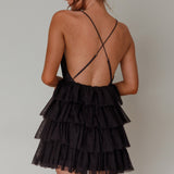 Auguste Tiered Frill Mini Dress Black