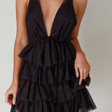 Auguste Tiered Frill Mini Dress Black