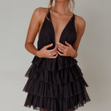 Auguste Tiered Frill Mini Dress Black
