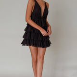 Auguste Tiered Frill Mini Dress Black