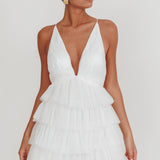 Auguste Tiered Ruffle Tulle Mini Dress White