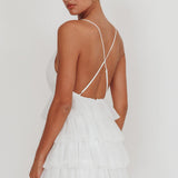 Auguste Tiered Ruffle Tulle Mini Dress White