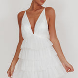 Auguste Tiered Ruffle Tulle Mini Dress White