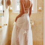 Zoya Tie-Up Back Lace Maxi Dress White