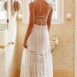 Zoya Tie-Up Back Lace Maxi Dress White