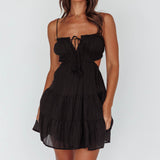 Eyona Cut-Out Waist Tie Mini Dress Black
