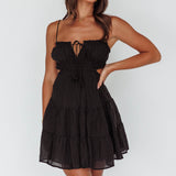 Eyona Cut-Out Waist Tie Mini Dress Black