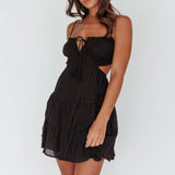Eyona Cut-Out Waist Tie Mini Dress Black