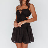 Eyona Cut-Out Waist Tie Mini Dress Black