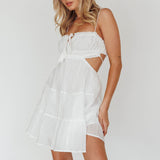 Eyona Cut-Out Waist Tie Mini Dress White