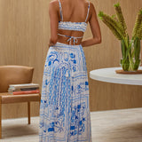 Eyona Cut-Out Back Print Maxi Dress Blue