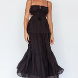Eyona Cut-Out Waist Tie Maxi Dress Black