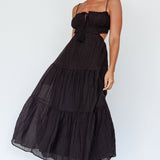 Eyona Cut-Out Waist Tie Maxi Dress Black