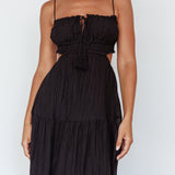 Eyona Cut-Out Waist Tie Maxi Dress Black