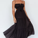 Eyona Cut-Out Waist Tie Maxi Dress Black
