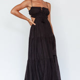 Eyona Cut-Out Waist Tie Maxi Dress Black