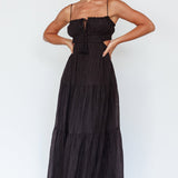 Eyona Cut-Out Waist Tie Maxi Dress Black