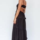 Eyona Cut-Out Waist Tie Maxi Dress Black