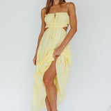 Eyona Cut-Out Waist Tie Maxi Dress Lemon