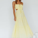 Eyona Cut-Out Waist Tie Maxi Dress Lemon