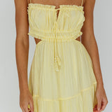 Eyona Cut-Out Waist Tie Maxi Dress Lemon
