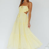 Eyona Cut-Out Waist Tie Maxi Dress Lemon