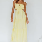 Eyona Cut-Out Waist Tie Maxi Dress Lemon