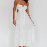 Eyona Cut-Out Waist Tie Maxi Dress White