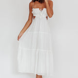 Eyona Cut-Out Waist Tie Maxi Dress White